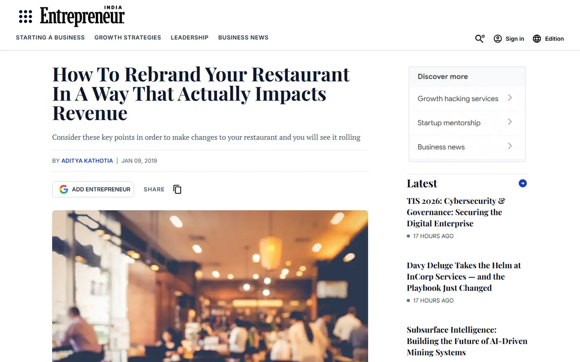 How To Rebrand Your Restaurant In A Way That Actually Impacts Revenue on Entrepreneur India