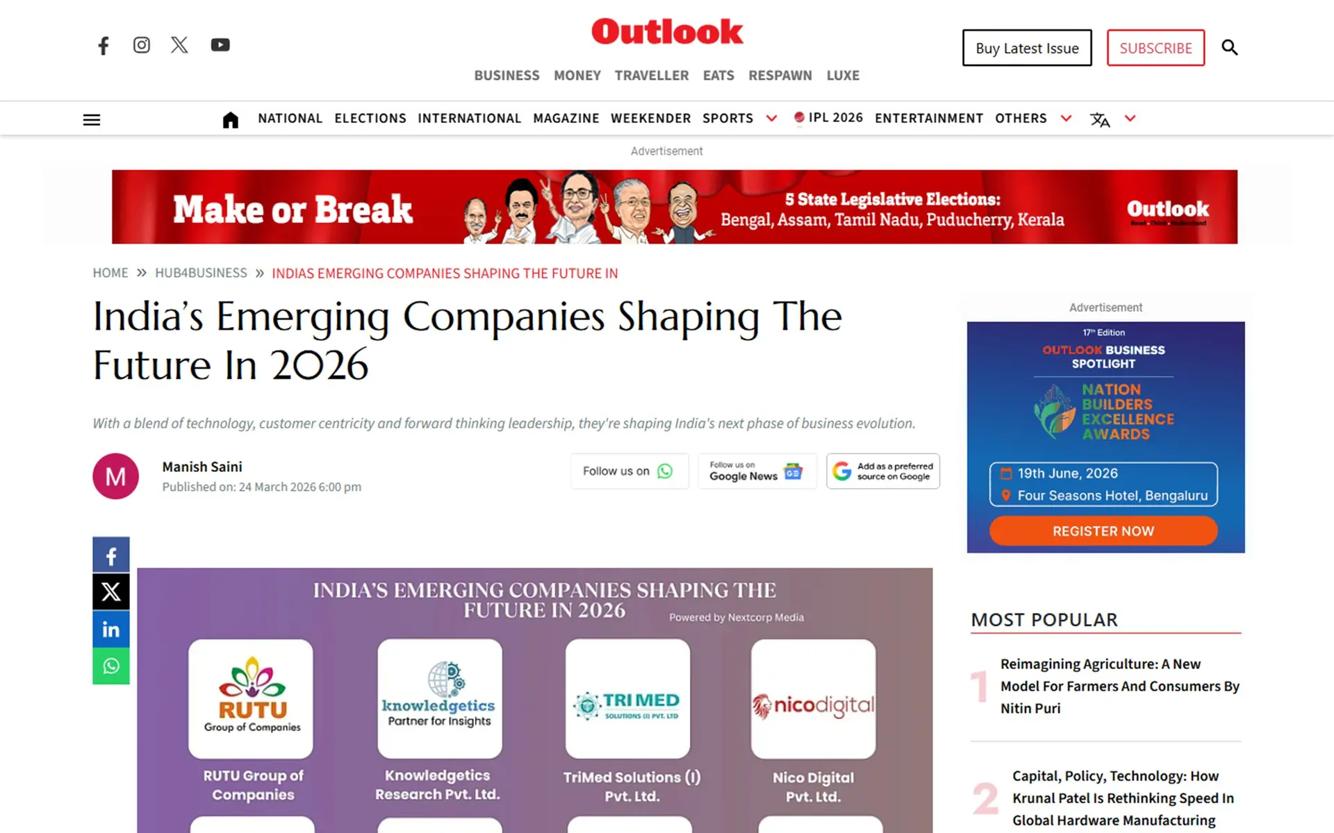 India's Emerging Companies Shaping The Future In 2026 on Outlook India