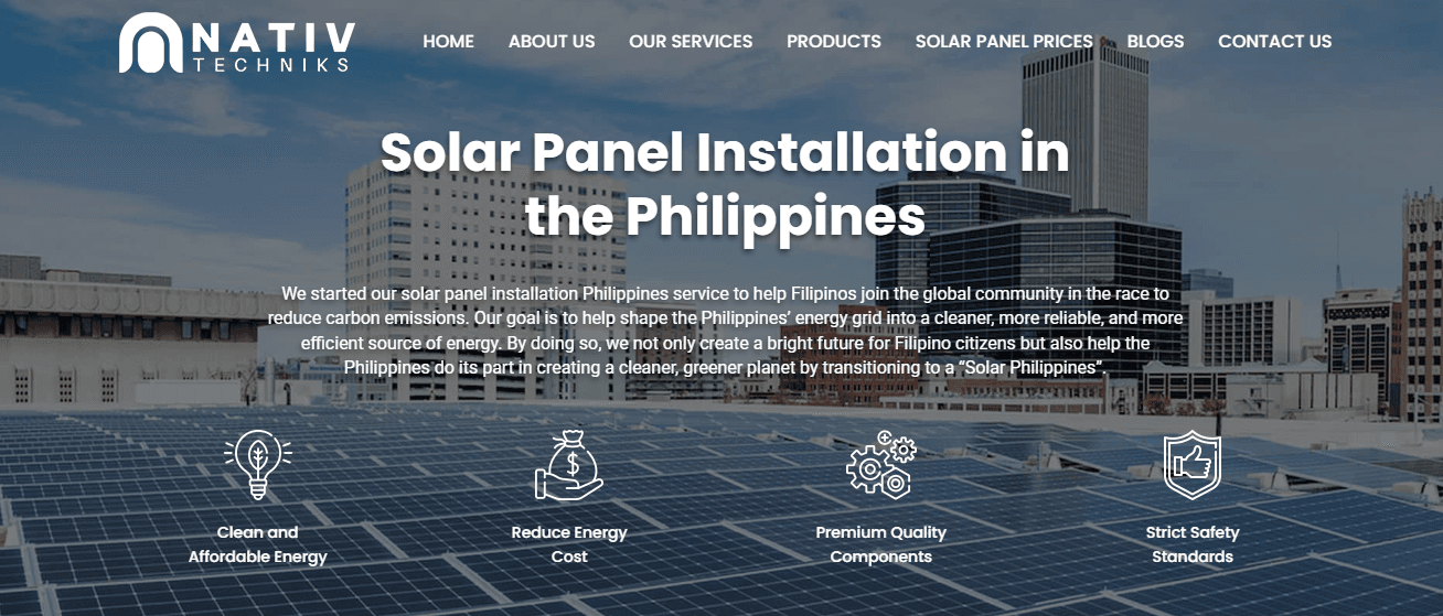 Nativ Techniks Homepage, Solar Panel Solutions, SEO Case Study