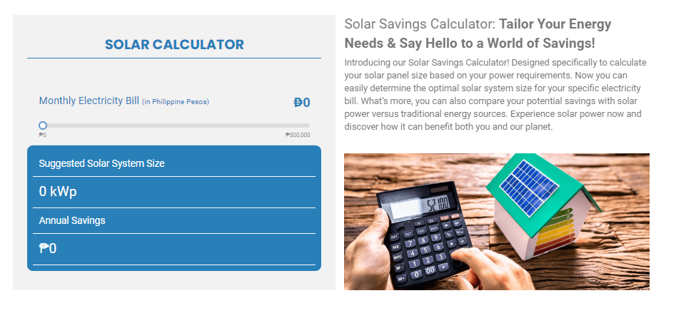 Solar Calculator tool for Filipino homeowners