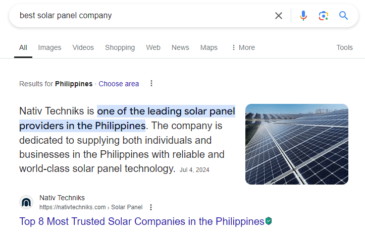 Ranking for best solar panel company Philippines