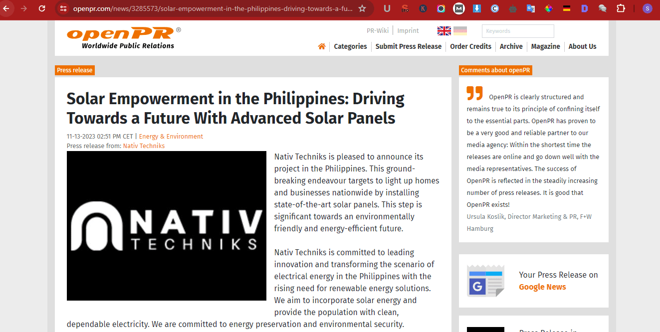 Nativ Techniks Press Release campaign