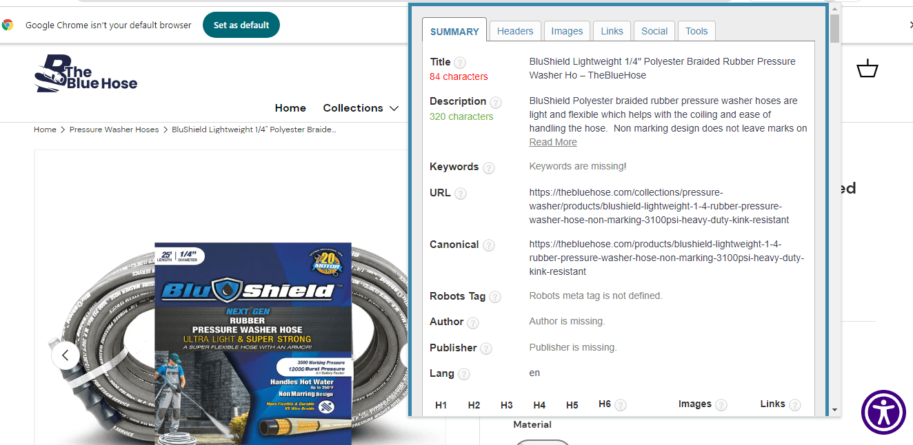 Example of updated Meta Title and Description with keyword insertion