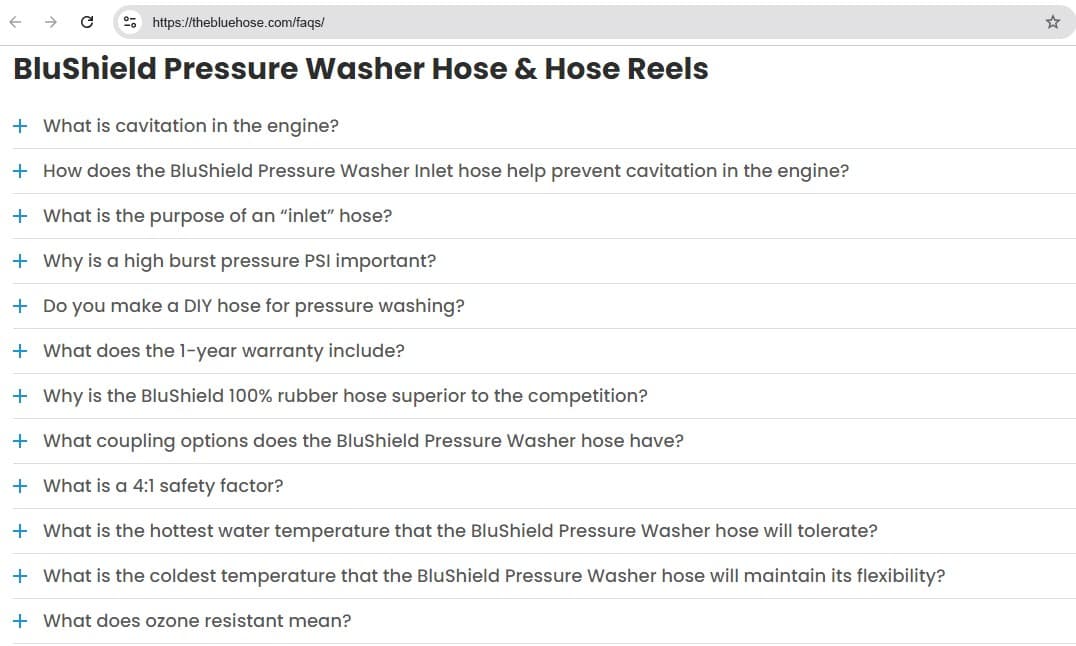 Example of an FAQ section we created