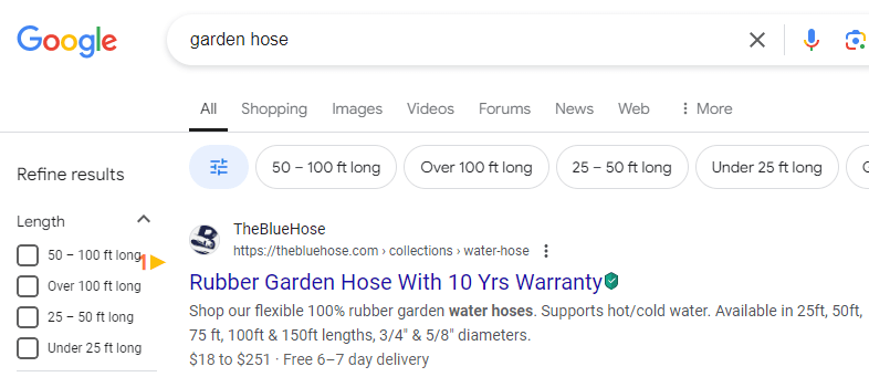 Voice search ranking for water hose