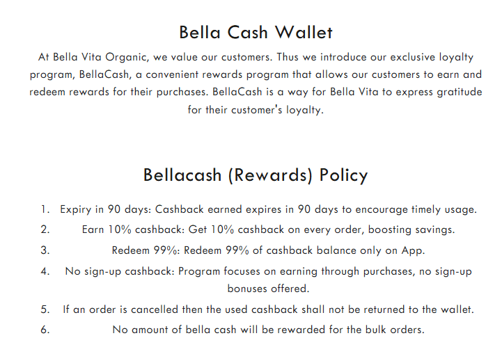 Bella Vita loyalty rewards programme dashboard