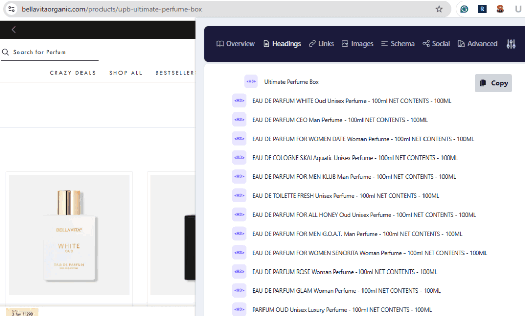 Bella Vita H2 subheading structure