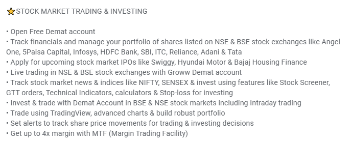 Groww Google Play description optimization | Nico Digital