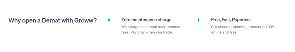 Groww demat account benefits section | Nico Digital