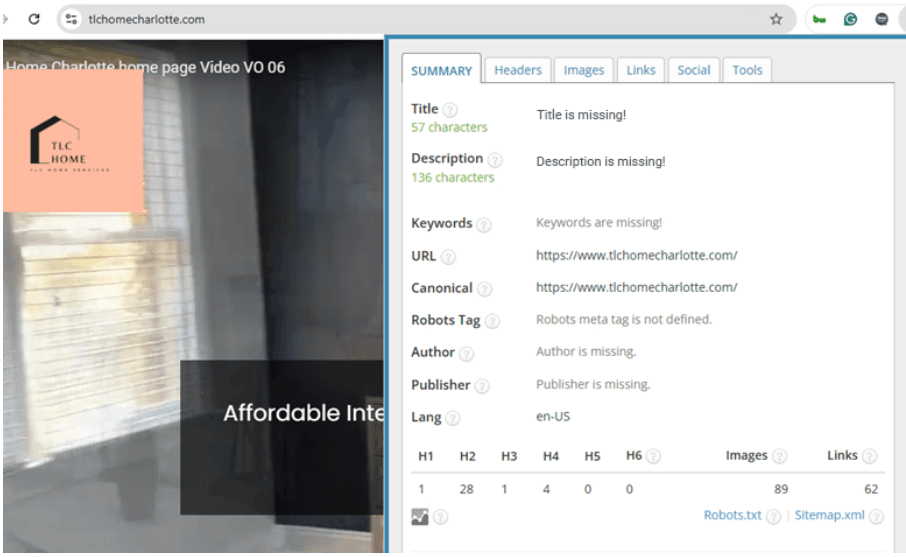 Weak On-page Optimization