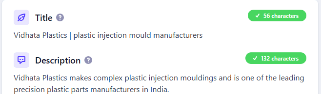 Vidhata Plastics on-page optimization