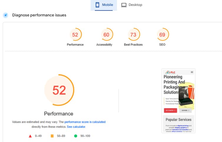 Mobile loading speed metrics