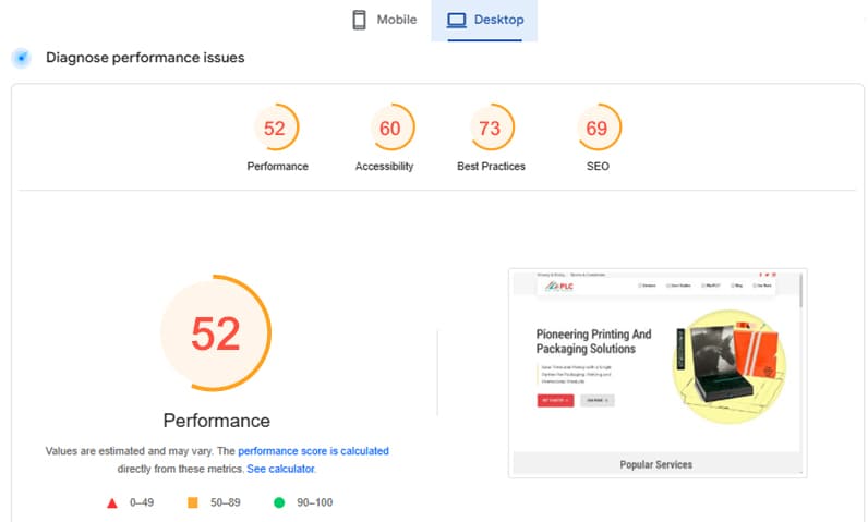 Desktop loading speed metrics