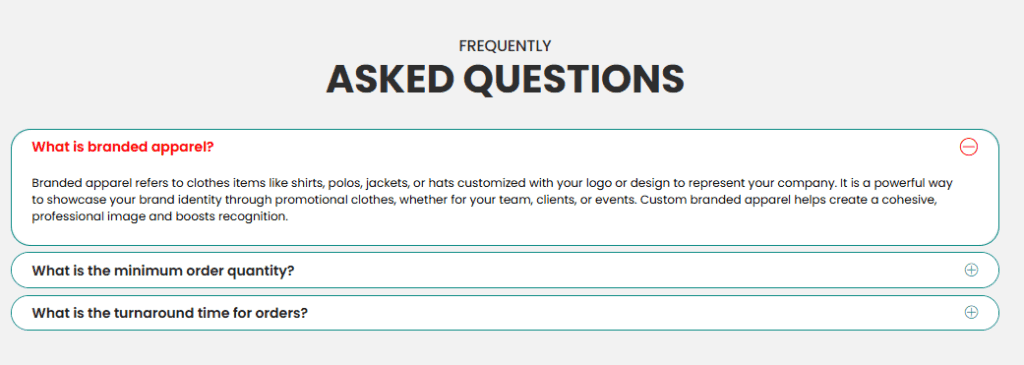 FAQ section design