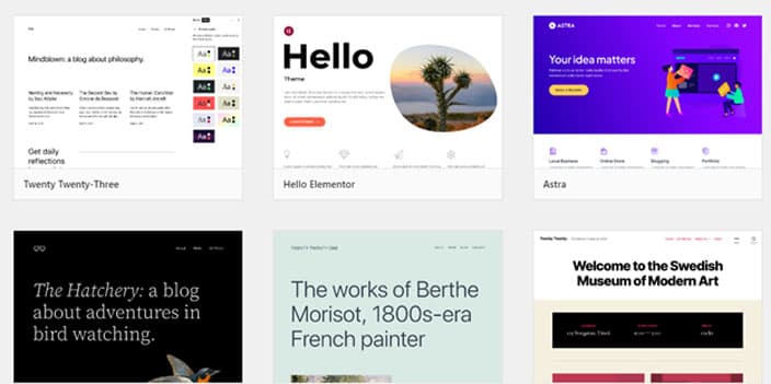 WordPress themes offered